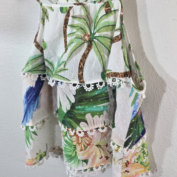 Women’s Farm Rio Beach Palm Tree Tropical Scallop Tank Top XS - Picture 8 of 11